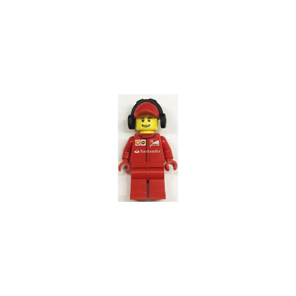 

LEGO City Гонщик в красной форме с эмблемой Shell в красной кепке и черных наушниках (town0246)