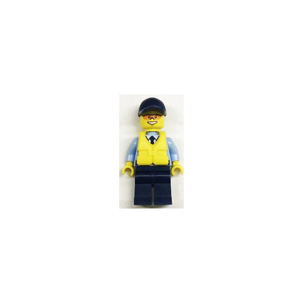 

LEGO City Полицейский в синей рубашке в спасательном жилете и синей кепке и светло-оранджевых очках (town0265)