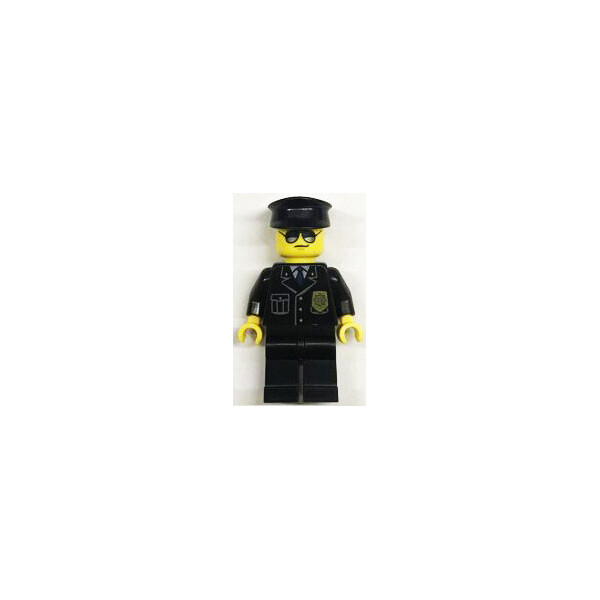 

LEGO City Полицейский в черной фуражке и черном костюме с жетонами в солнцезащитных очках (town0279)
