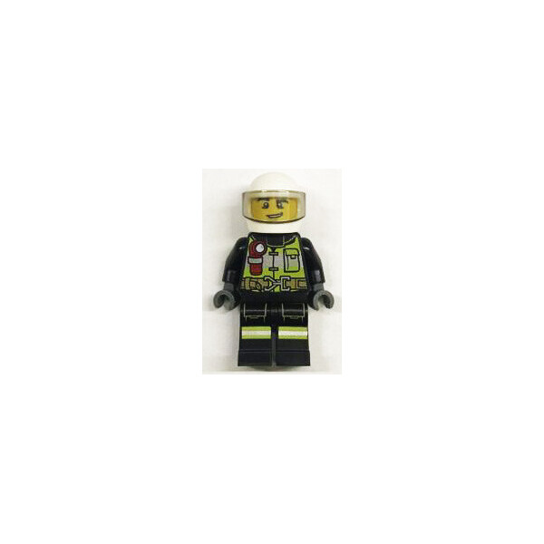

LEGO City Спасатель в черной спецодежде с фонарем и и рацией на ней в белом шлеме (town0255)