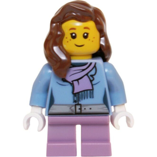 

LEGO Harry Potter Medium Blue Jacket with Light Purple Scarf, Medium Lavender Short Legs, Reddish Brown Female Hair over Shoulder (hol059)