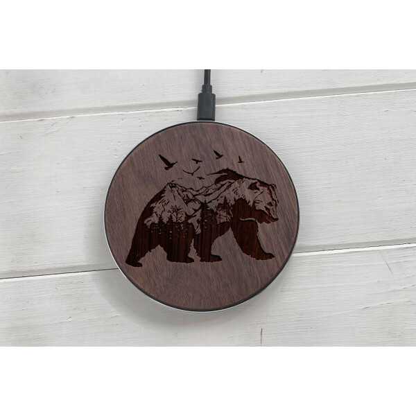 

Быстрая беспроводная деревянная зарядка SkinWood Black Fast Charge bear 2