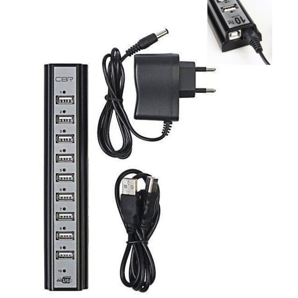 

Разветлитель USB-хаб c блоком питания 10 портов многофункциональный переходник 220V (872911)