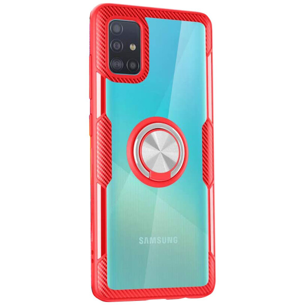

TPU+PC чехол Deen CrystalRing for Magnet (opp) для Samsung Galaxy A51 Бесцветный / Красный