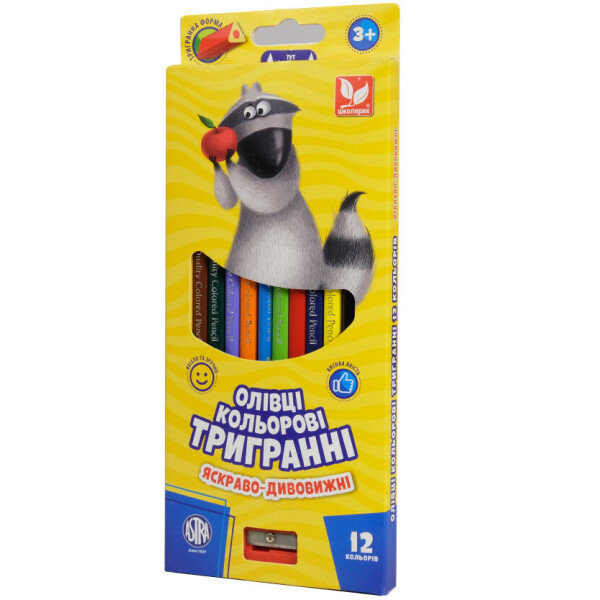 

Карандаши цветные трехгранные + чинка - 12 цветов