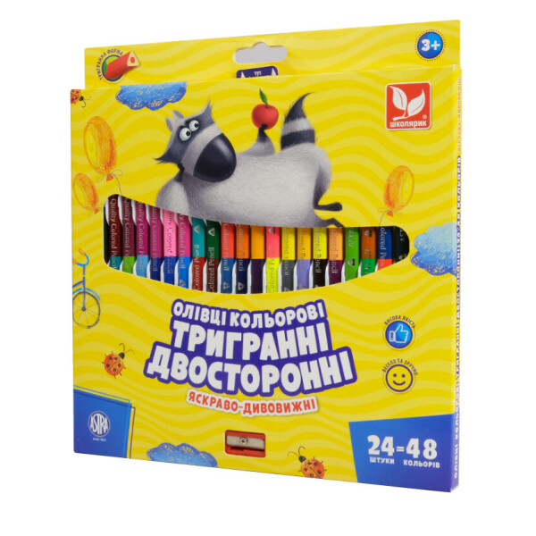 

Карандаши цветные трехгранные двусторонние <BR> + чинка - 48 цветов (24 шт.)