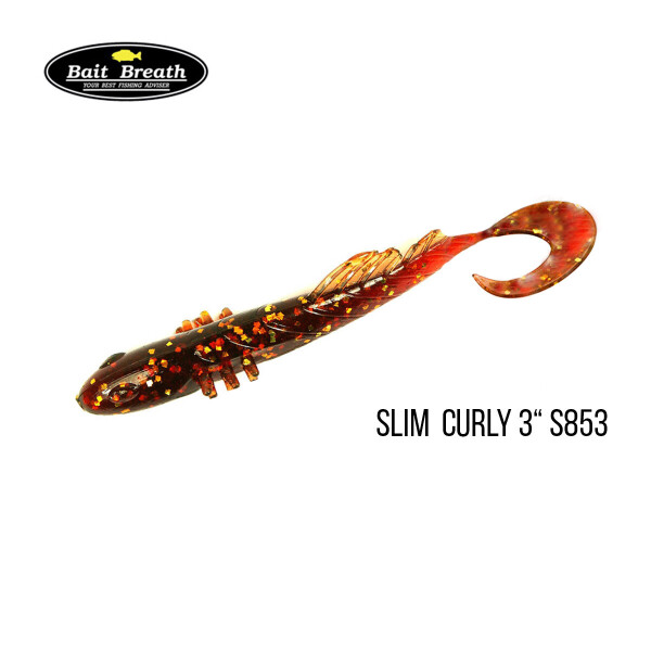 

Приманка Bait Breath BeTanCo Slim Curly 3" (8шт) (S853 Motor oil / Gold)