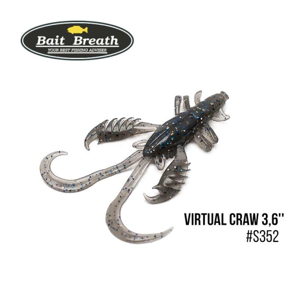 

Приманка Bait Breath Virtual Craw 3,6'' (8шт.) (S352 UV Ｈologram Smoke／Blue)