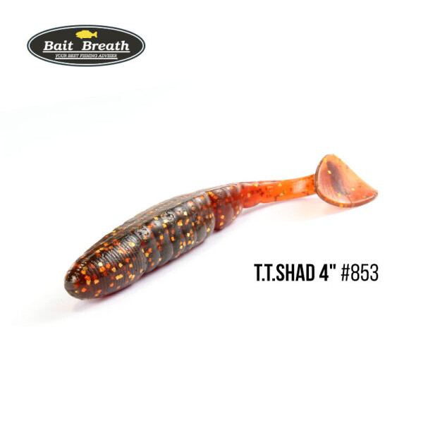 

Приманка Bait Breath T.T.Shad 4" (6 шт) (S853 motor oil／Gold)