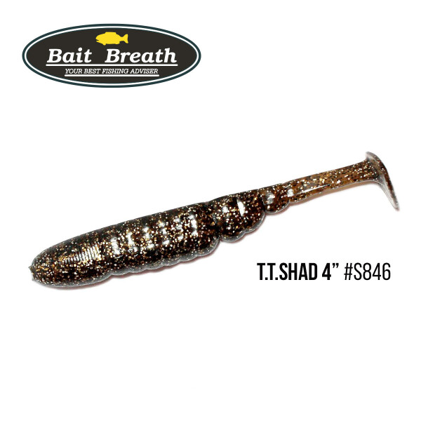 

Приманка Bait Breath T.T.Shad 4" (6 шт) (S846 Green pumpkin/Silver)
