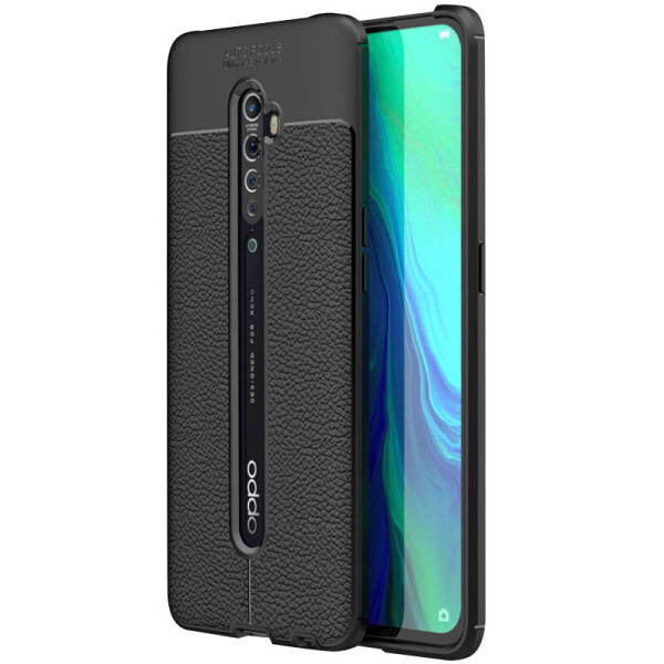 

TPU чехол фактурный (с имитацией кожи) для Oppo Reno 2 (Черный) (906720)