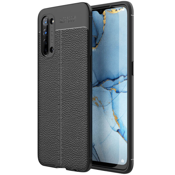 

TPU чехол фактурный (с имитацией кожи) для Oppo Reno 3 (Черный) (906726)