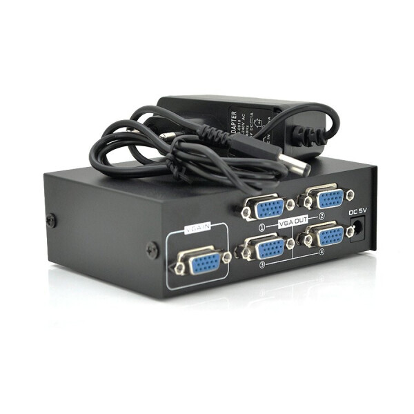 

Активный сплиттер VGA сигнала KV-FJ1504A (VGA2004) 150MHz 4 Port, DC5V/2A, Black