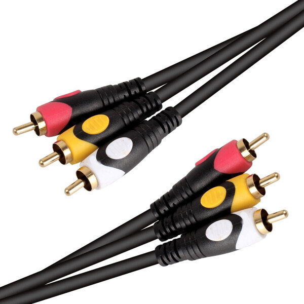 

Кабель Audio-Video 3хRCA (папа) - 3хRCA (папа), GOLD connector, CU, круглый, черный, 3,0 м, (Пакет) Премиум