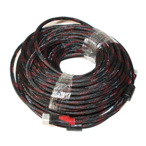

Кабель HDMI-HDMI 25m, v1.4, OD-7.4mm, 2 фильтра, оплетка, круглый Black/RED, коннектор RED/Black, (Пакет) Q30