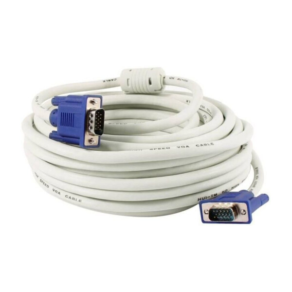 

Кабель VGA 15m, male to male (папа-папа), 2 феррита, бело-синий, кулёк