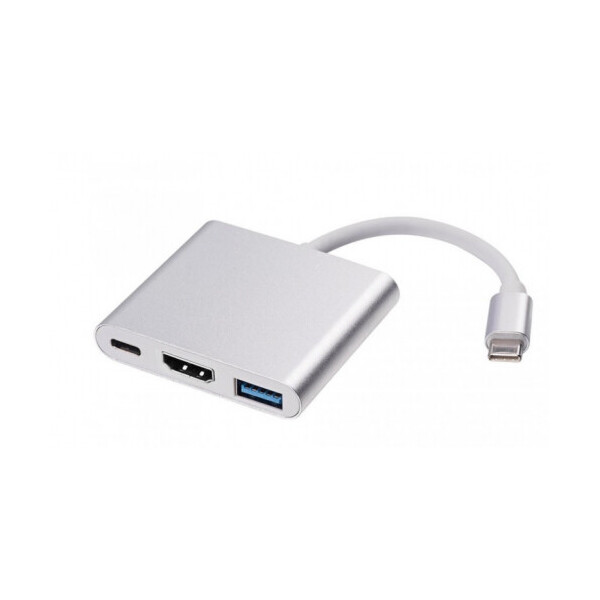 

Конвертер Type-C (папа) на HDMI(мама)+USB 3.0(мама)+Type-C(мама) 10cm, Silver, 4K/2K, Пакет