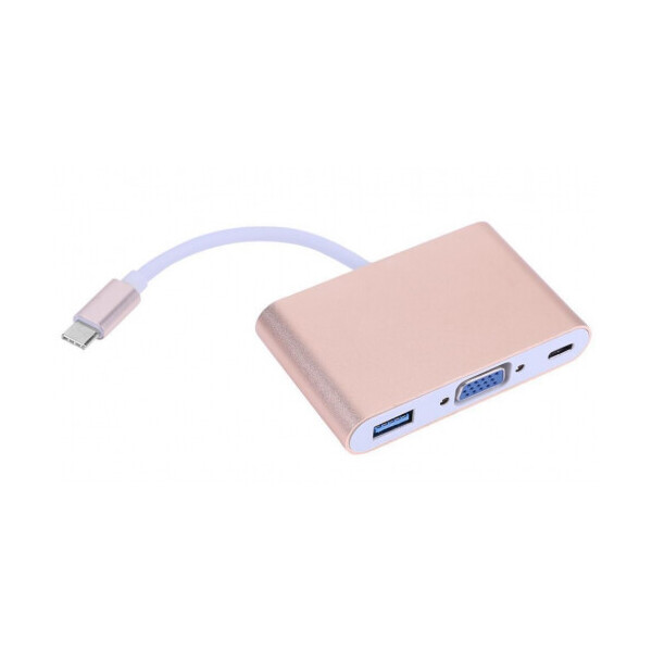

Конвертер Type-C (папа) на VGA(мама)+USB 3.0(мама)+Type-C(мама) 10cm, GOLD, 4K/2K, Пакет