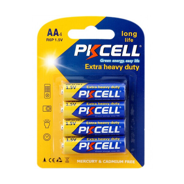 

Батарейка солевая PKCELL 1.5V AA/R6, 4 штуки в блистере цена за блистер, Q12