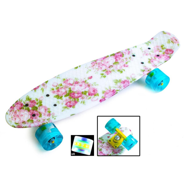 

Скейт Penny board "Flowers". Светящиеся колеса PR07L