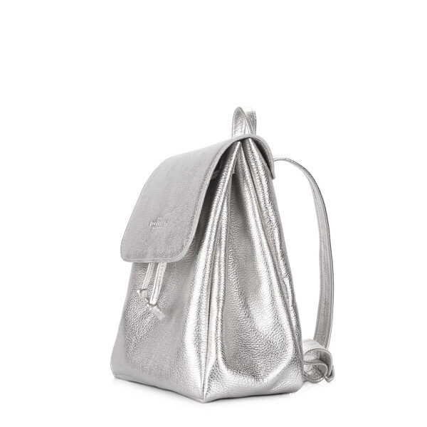 

Рюкзак женский кожаный на завязках Poolparty Paris Silver (P-1461)