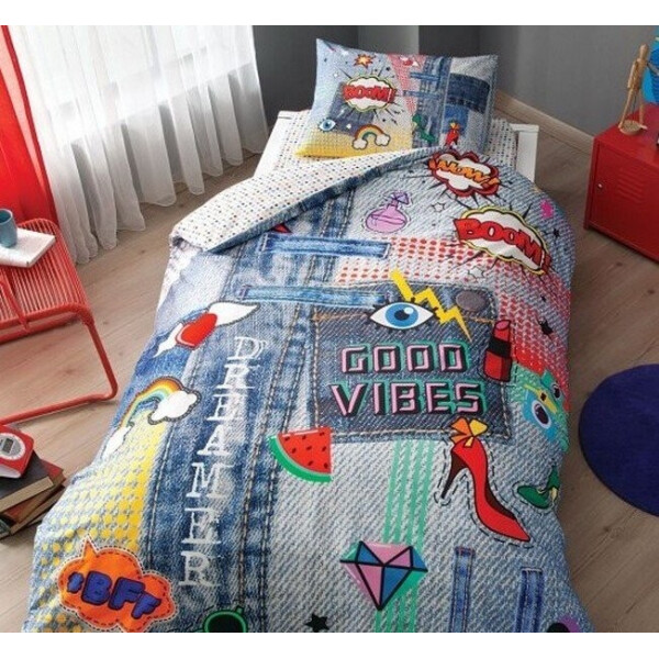 

Подростковое постельное белье TAC. Ranforce Teen Good Vibes синий