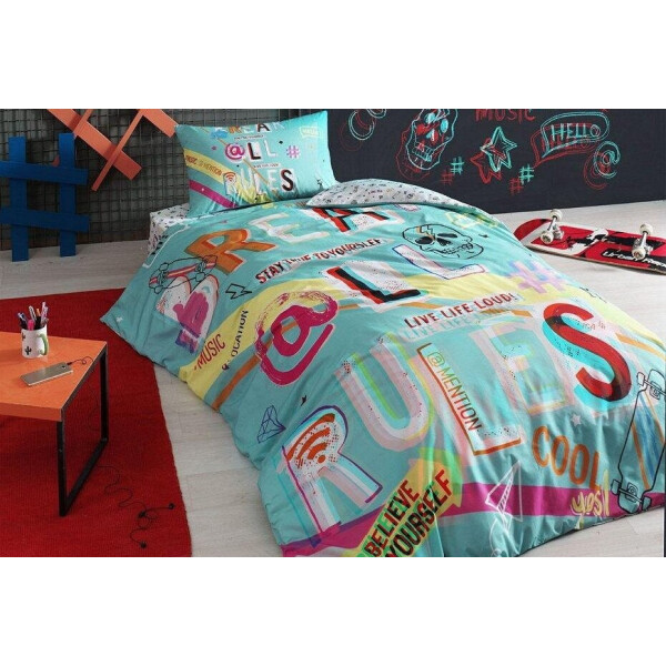 

Подростковое постельное белье TAC. Ранфорс Hashtag turkuaz-1,5-спальный подростковый