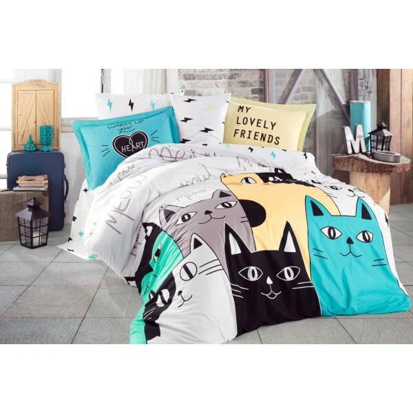 

Постельное белье Hobby Poplin. Love Cats желтое-1,5-спальный
