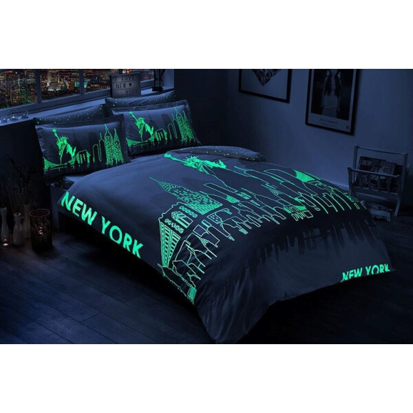 

Светящееся постельное белье TAC. Сатин Glow New York gri-Евро