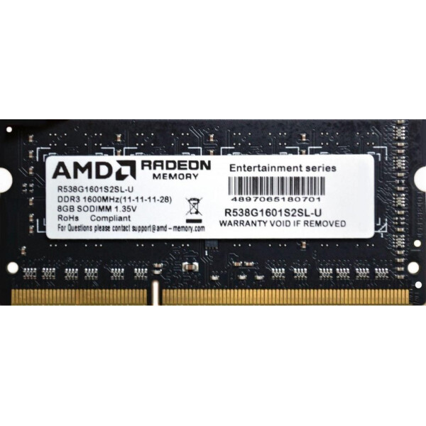 

Оперативная память AMD 8 GB SO-DIMM DDR3L 1600 MHz (R538G1601S2SL-U)