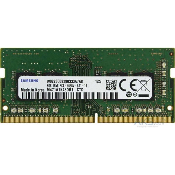 

Оперативная память Samsung 8 GB SO-DIMM DDR4 2666 MHz (M471A1K43CB1-CTD)
