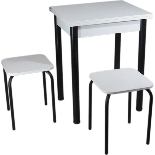 

Обеденный стол комплект Тавол Компакт (раскладной стол+2 табурета) 50х60х75 ножки черные Белый