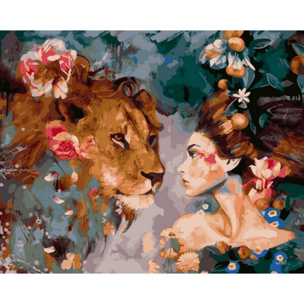 

Картина по номерам. Rainbow Art "Девушка и лев" GX23397-RA