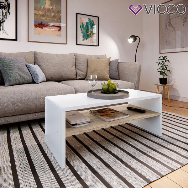 

Vicco журнальный столик с полкой, 100x40, цвет белый, сонома