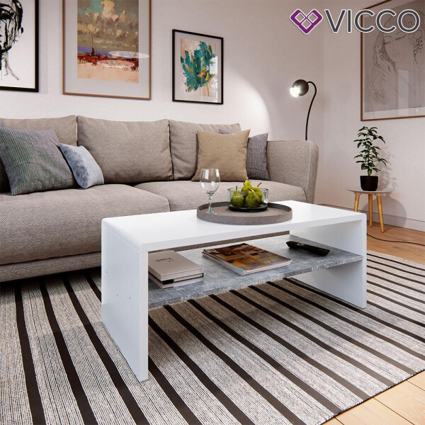 Vicco журнальный столик с полкой, 100x40, цвет белый, бетон