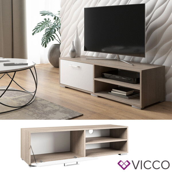 

Тумба под телевизор Vicco Kamilla, 120x34, цвет белый, сонома