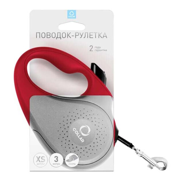 

Поводок-рулетка Collar для собак, размер XS, 12 кг, 3 м, лента, красный