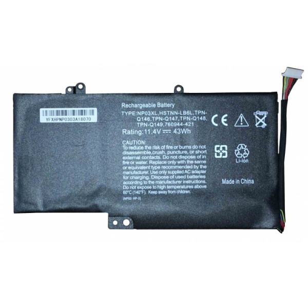 

Аккумуляторная батарея для ноутбука HP NP03XL 11.4V Black 3750mAhr 43Wh