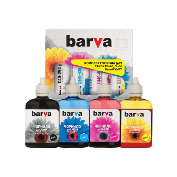 

Комплект чернил Barva (CPG46-090-MP) CANON PG-46 + CL-56 B/C/M/Y (4x90 г) (E404)