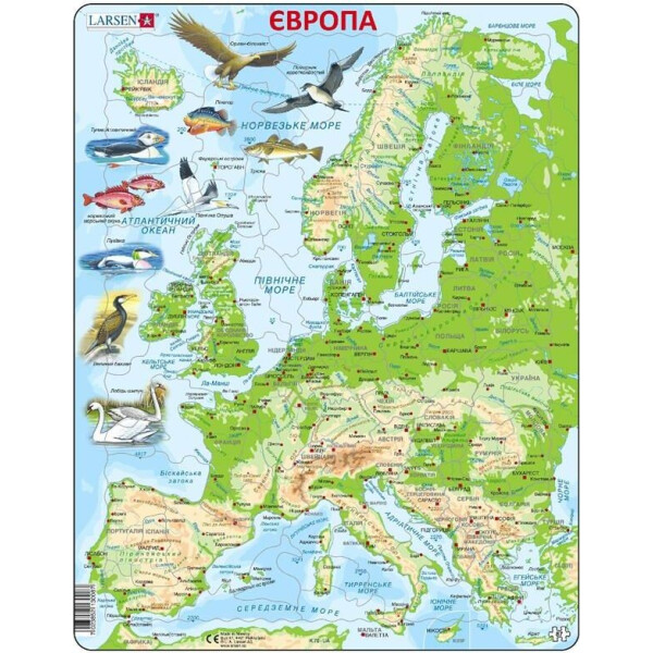

Пазл рамка-вкладыш LARSEN Карта Европы с животными, серия МАКСИ (K70-UA)