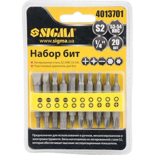 

Набор бит Sigma 1/4" 20 шт. S2 (блистер) (4013701)