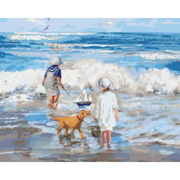

Картина по номерам. Дети "Играя с волнами" 40*50см KHO2323