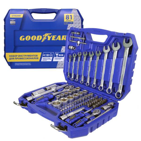 

Набор инструментов GoodYear 1/2'', 1/4'', 81 предмет (GY002081)