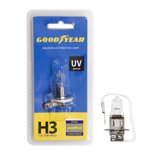 

Лампа автомобильная галогенная Goodyear H3 12V 55W PK22s (блистер)
