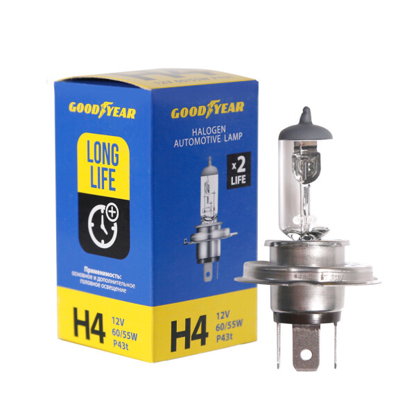

Лампа автомобильная галогенная Goodyear H4 12V 60/55W P43t Long Life
