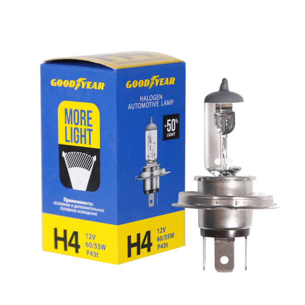 

Лампа автомобильная галогенная Goodyear H4 12V 60/55W P43t More Light