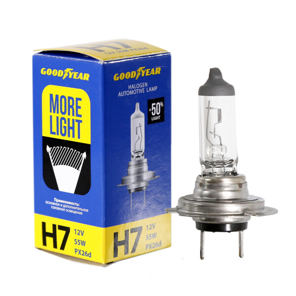 

Лампа автомобильная галогенная Goodyear H7 12V 55W PX26d More Light