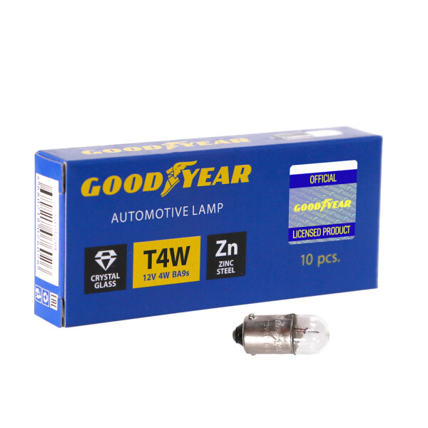 

Лампа накаливания автомобильная Goodyear T4W 12V 4W BA9s (коробка: 10 шт.)