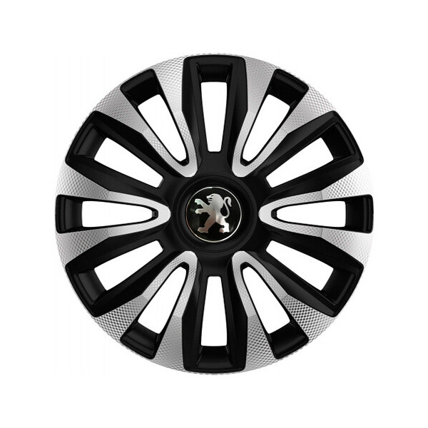

Автомобильные колпаки 4 Racing Avalon Carbon Silver-Black R14 4 шт (с логотипом Peugeot)