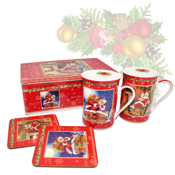 

Набор Jingle bells 2 кружки 2 пробковые подставки в металлической коробке Sabefet SS33074